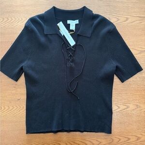 House of Harlow 1960 Black Ribbed Lace-Up Top